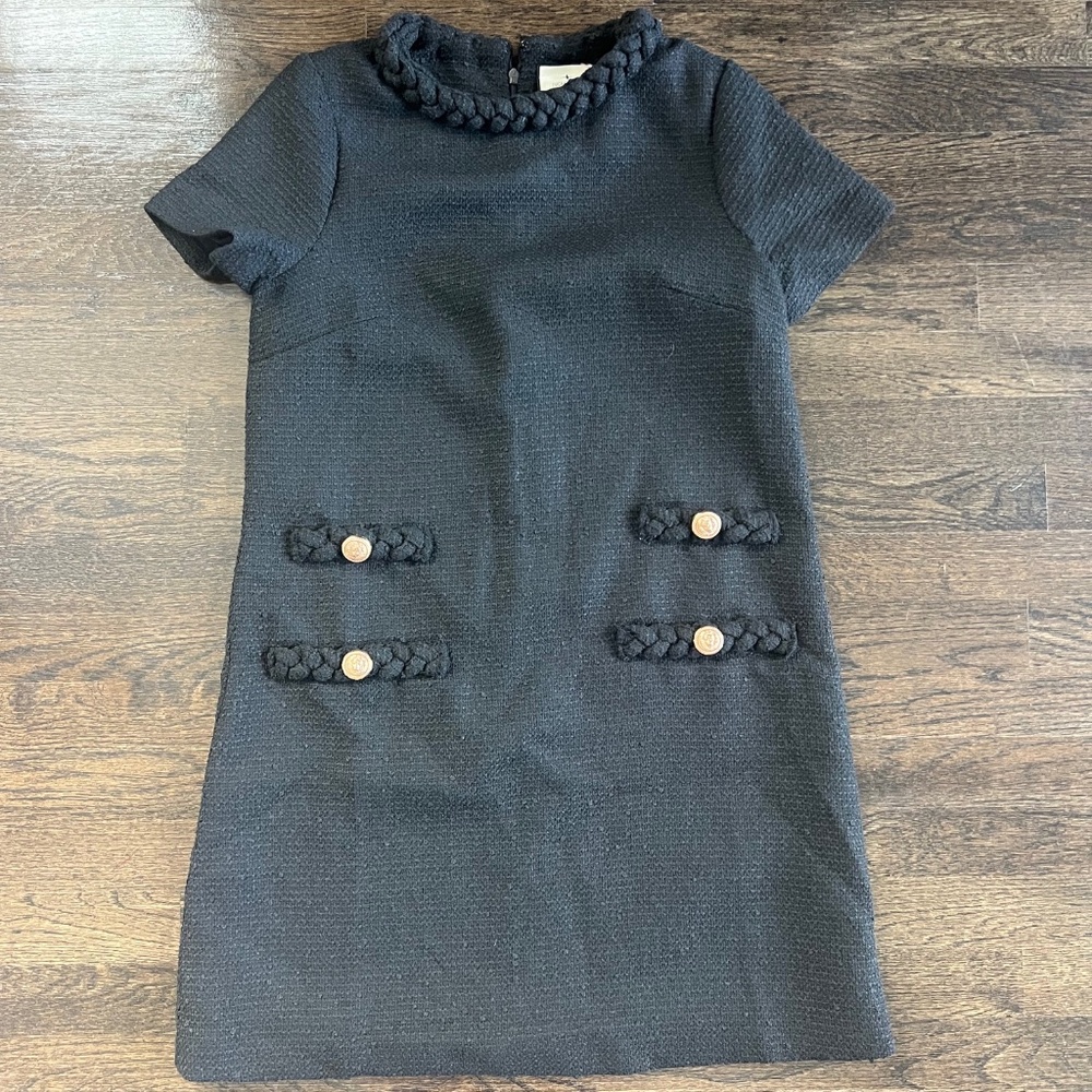 Tuckernuck Black Textured Midi Dress with Braided Trim and Buttons